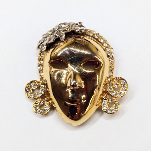 Vintage Designer Mask Rhinestone Brooch - Picture 2 of 5